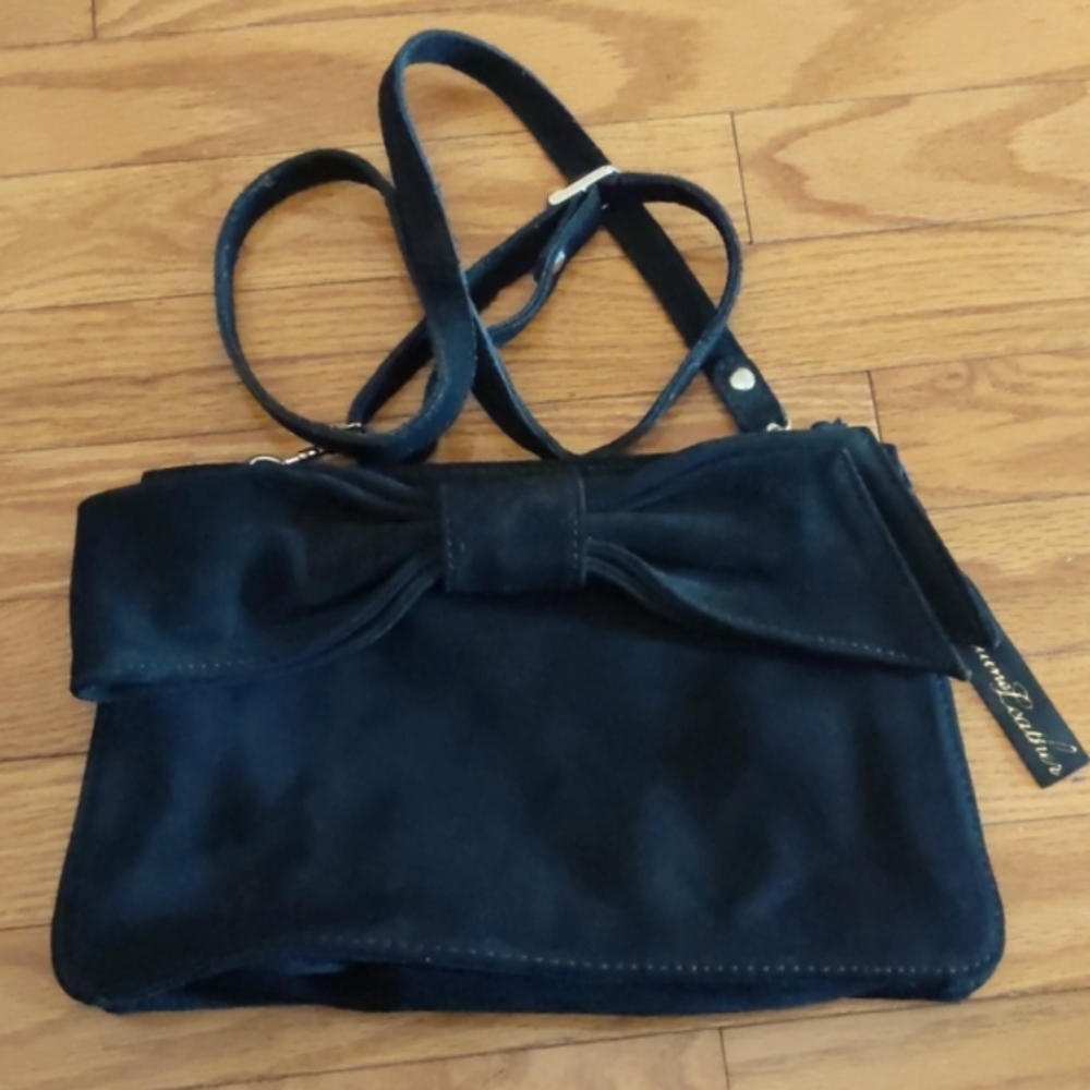 Mango Cross Body/Shoulder With Bow Bag Suede Snap